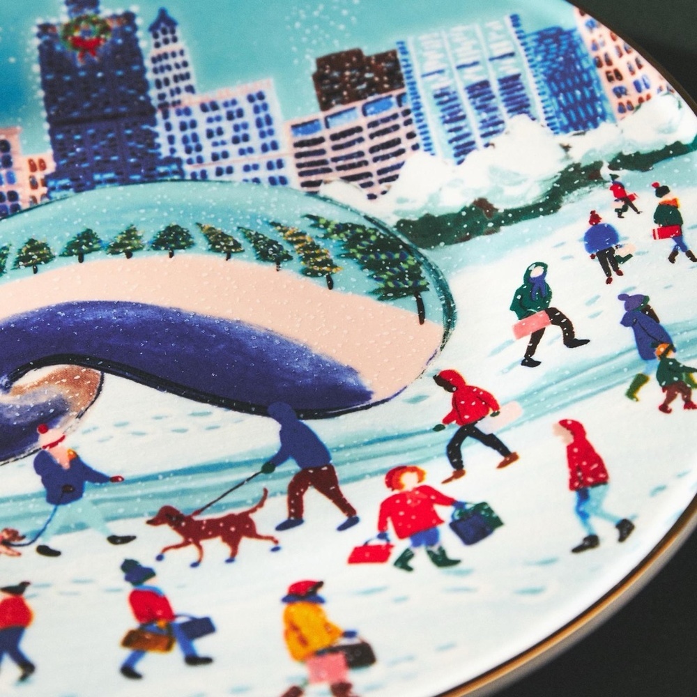 NWT Anthropologie Holiday In the City Chicago Christmas Dessert Plate - Picture 3 of 3